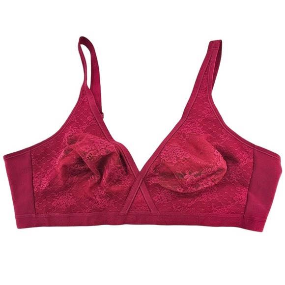 Cacique Deep Pink Womens 50D Unlined Full Coverage No Wire Lace Bra - Picture 1 of 7